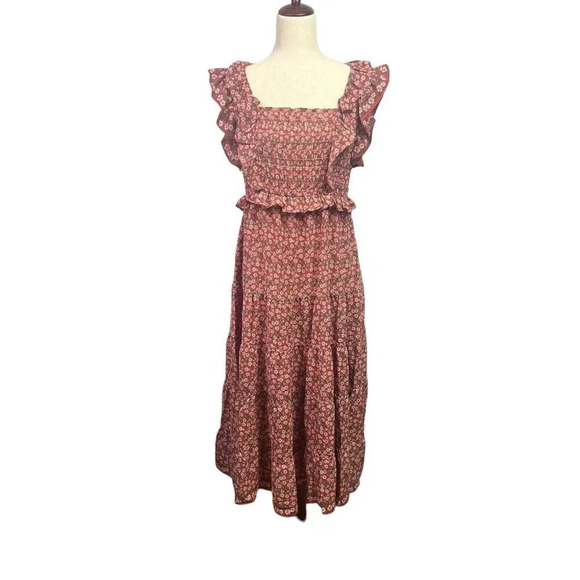 NEW Max Studio Floral Dress Smocked Ruffles Size Large Prairie NWT $178 - Picture 1 of 8
